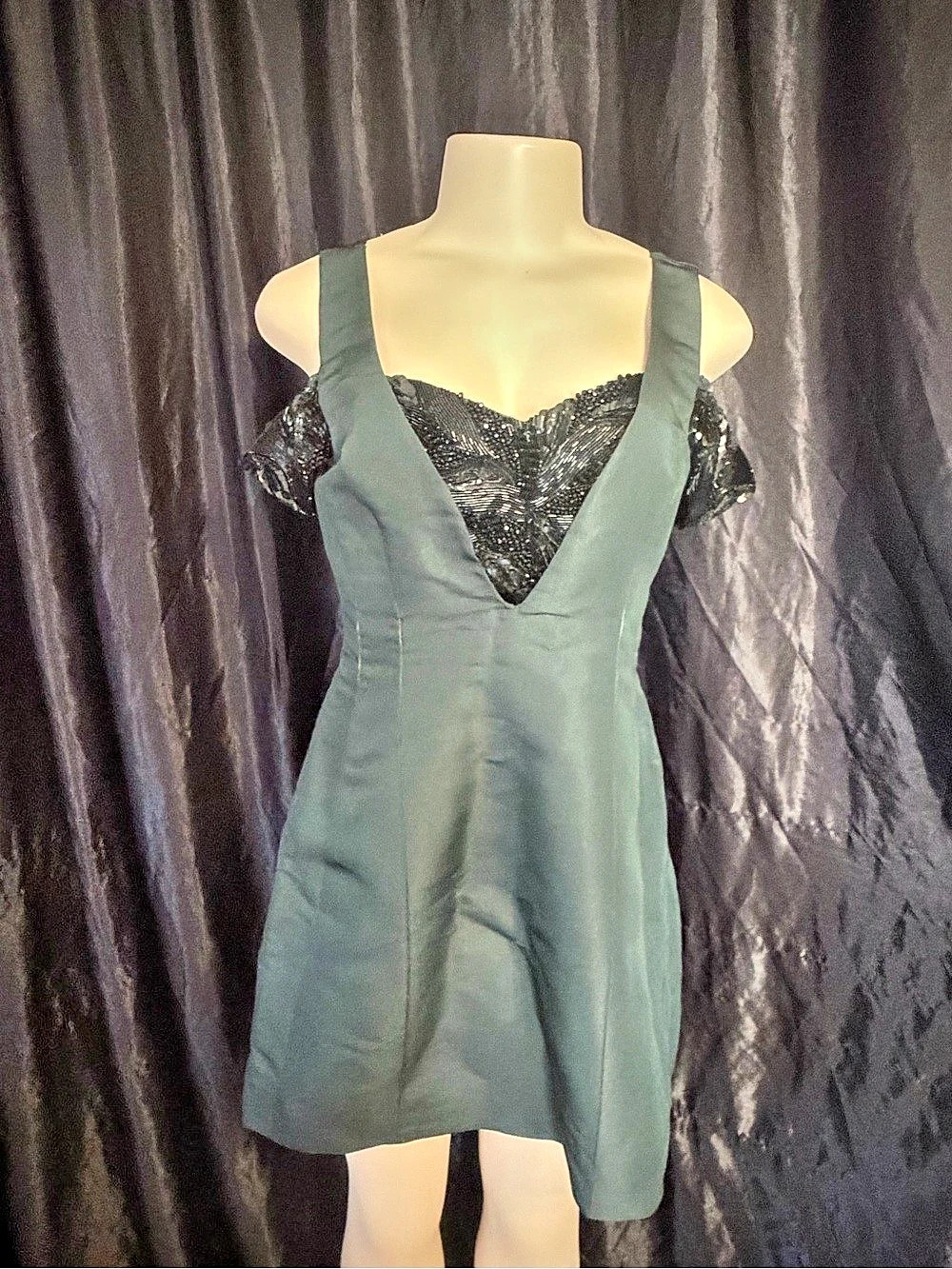 Green & Black Lace Mini Dress Like New